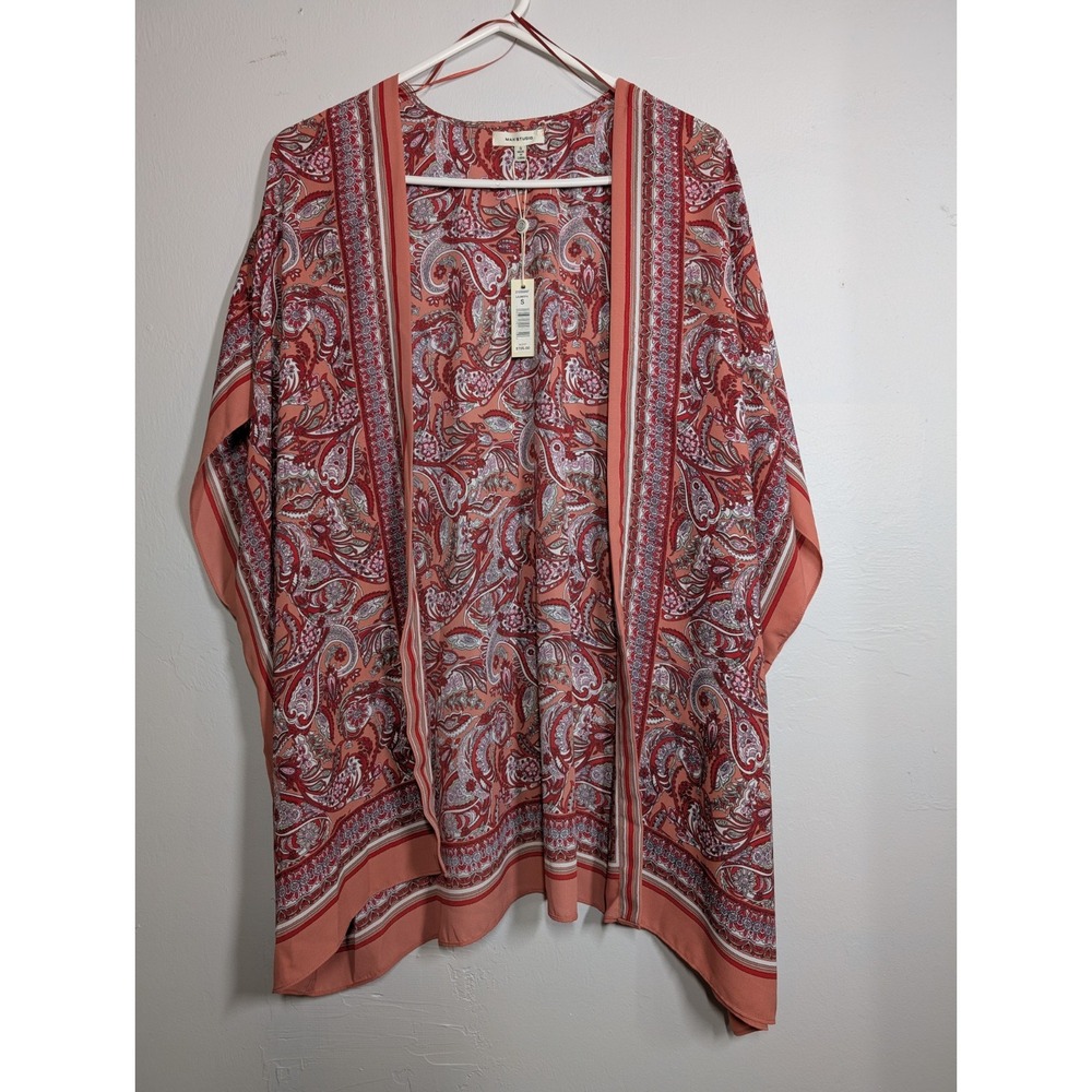 Max Studio Women's‎ Paisley Cover Up Kimono Size S $195 Orange/Red NWT